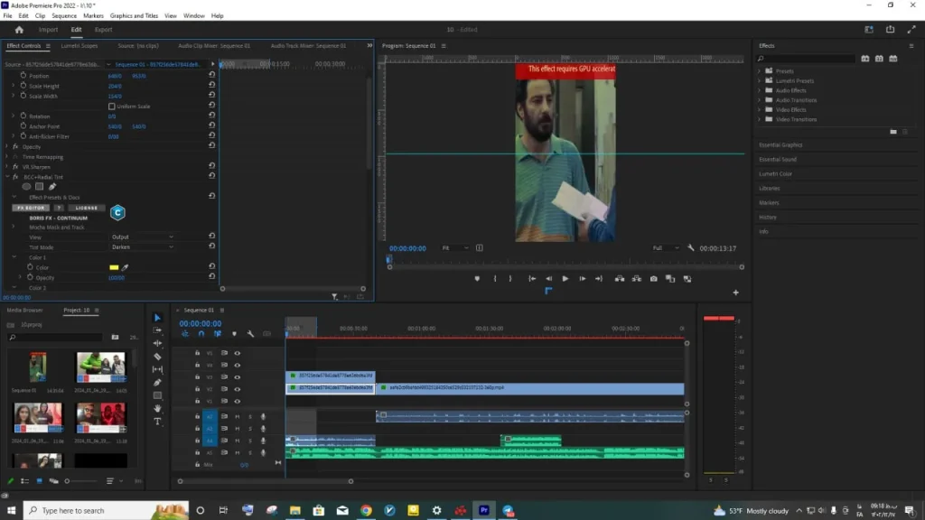 خطای this effect requires gpu acceleration در پریمیر 2 رفع خطای کارت گرافیک در پریمیر
